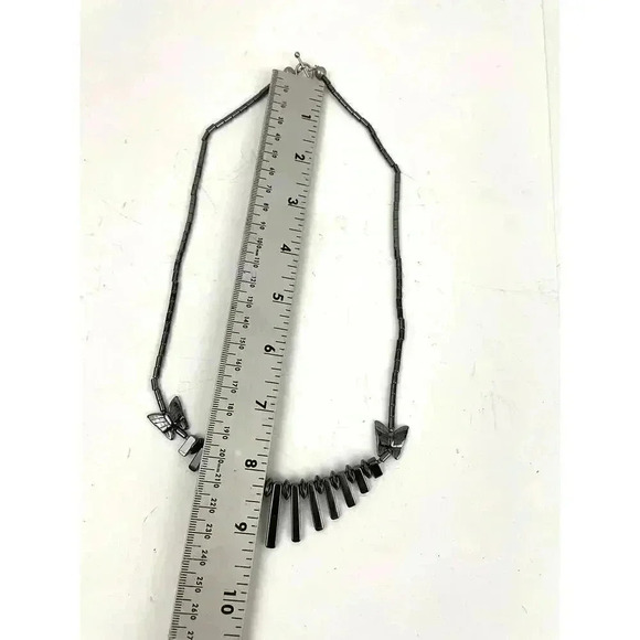 Gray Butterfly Beaded Hematite Stone Graduated Fan Sticks Collar Necklace 16" - Picture 3 of 13
